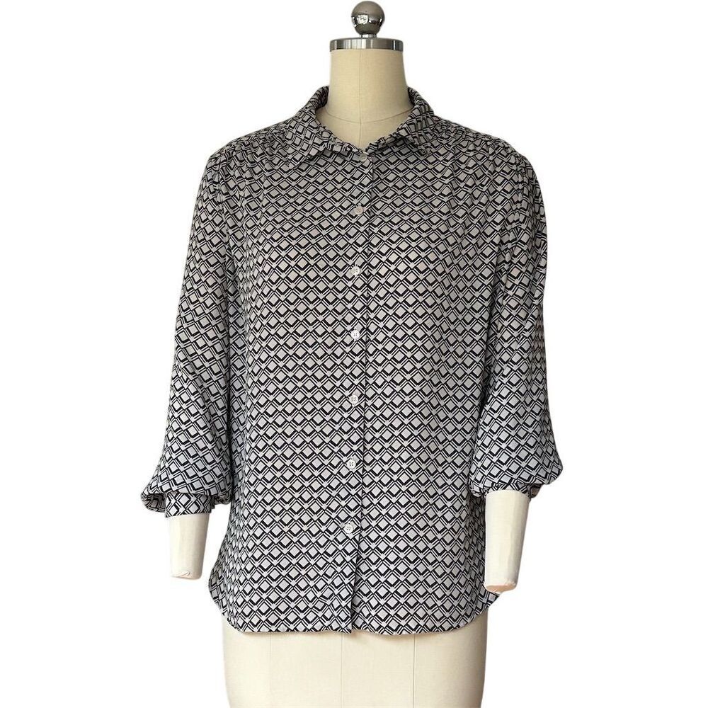 H&M Women's M Black & White Geometric Print Button-Up Blouse